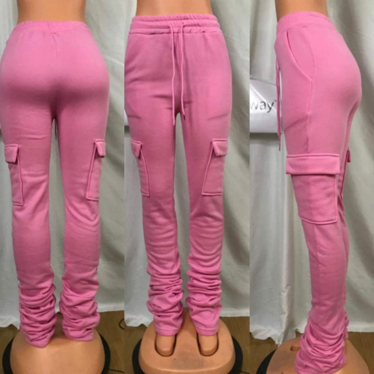 Pink stacked online sweats