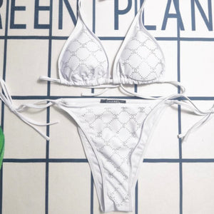 IN STOCK G White Rhinestone Bikini