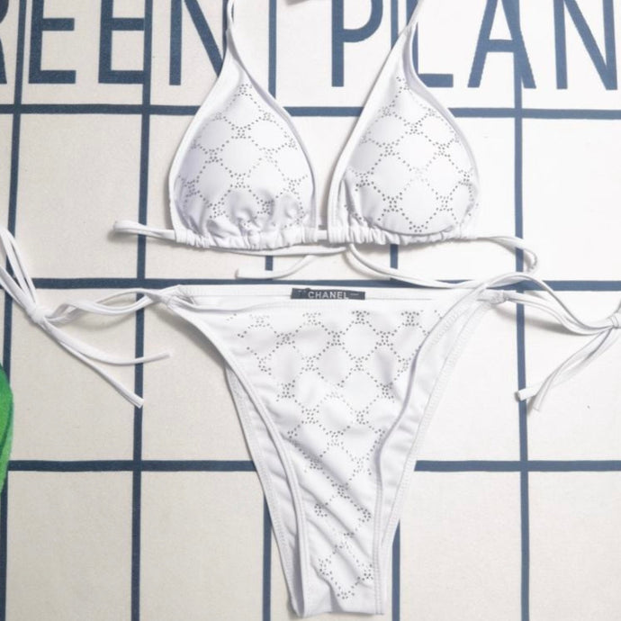 IN STOCK G White Rhinestone Bikini