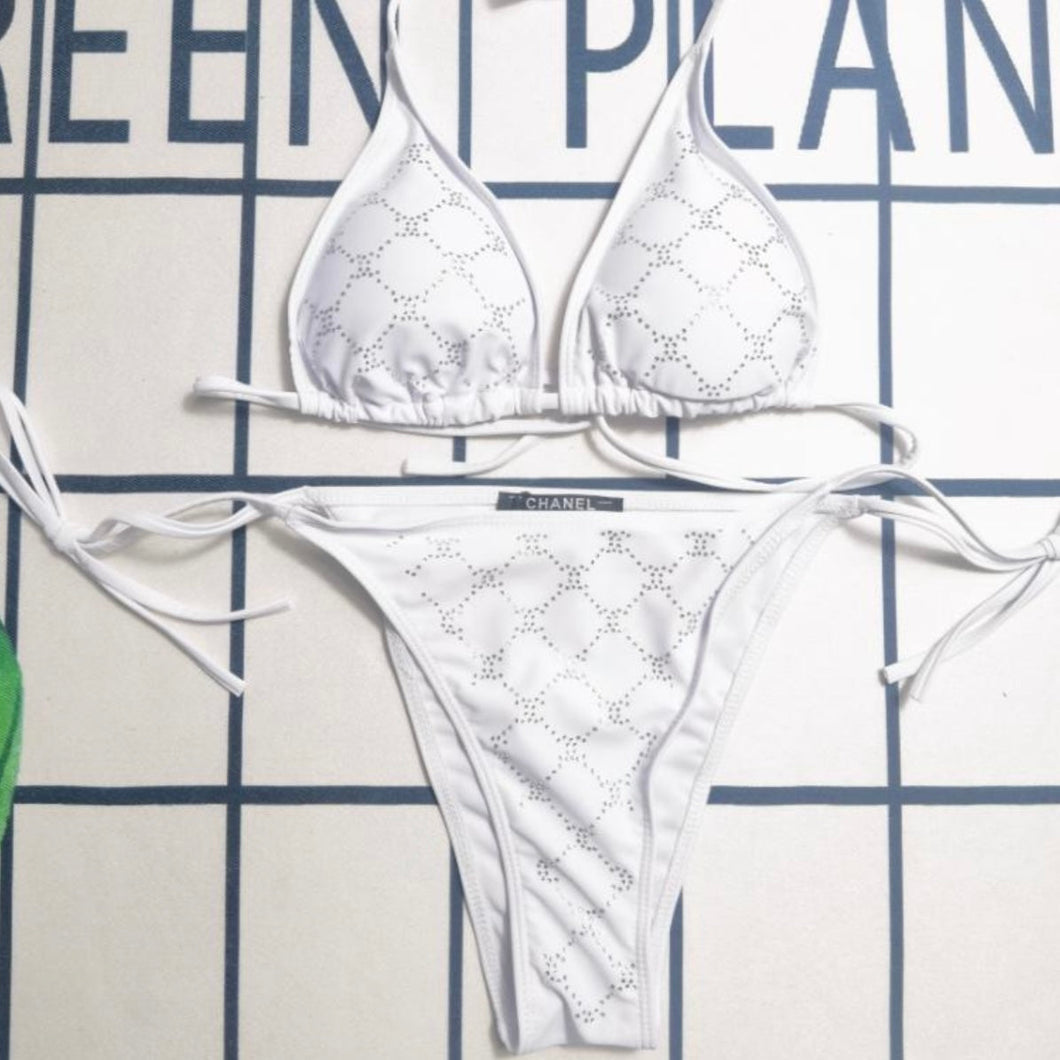 IN STOCK G White Rhinestone Bikini