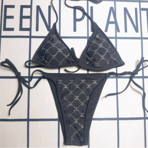 IN STOCK G Black Rhinestone Bikini