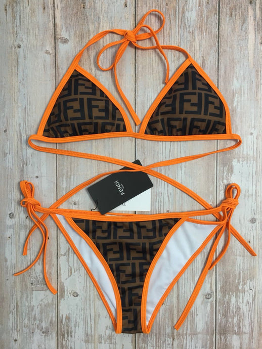 IN STOCK F Orange & Brown Bikini