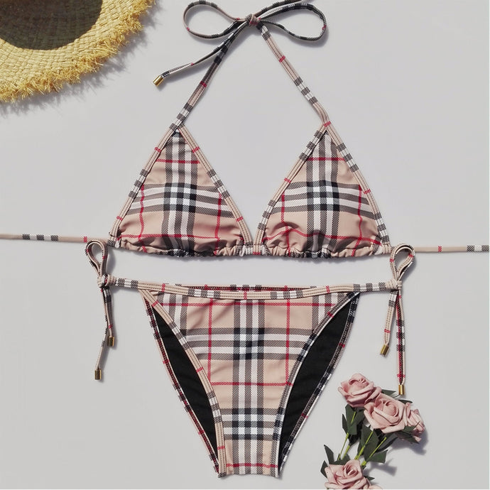 IN STOCK Red & Grey Plaid B Bikini
