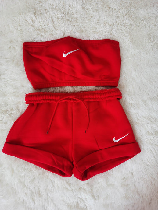 In STOCK TUBE TOP 2PC SHORTS SET - RED