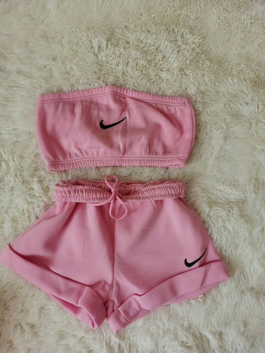 IN STOCK TUBE TOP 2PC NIKE SHORTS SET - PINK