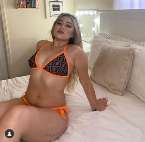 IN STOCK F Orange & Brown Bikini