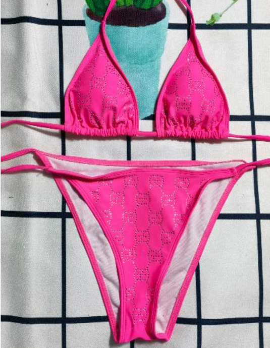 IN STOCK G Pink Rhinestone Bikini