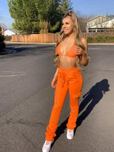 Load image into Gallery viewer, ORANGE STACKED SWEATS WITH POCKETS
