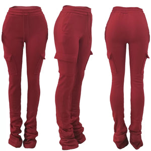 RED STACKED SWEATS WITH POCKETS