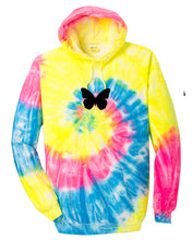 Load image into Gallery viewer, NEON RAINBOW TIE DYE &quot;BUTTERFLY&quot; HOODIE