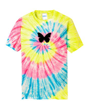 Load image into Gallery viewer, NEON RAINBOW TIE DYE &quot;BUTTERFLY&quot; T-SHIRT