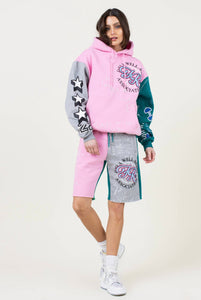 PINK, GREEN AND GREY COLOR BLOCK WELLBEING ASSOC HOODIE & SHORTS SET