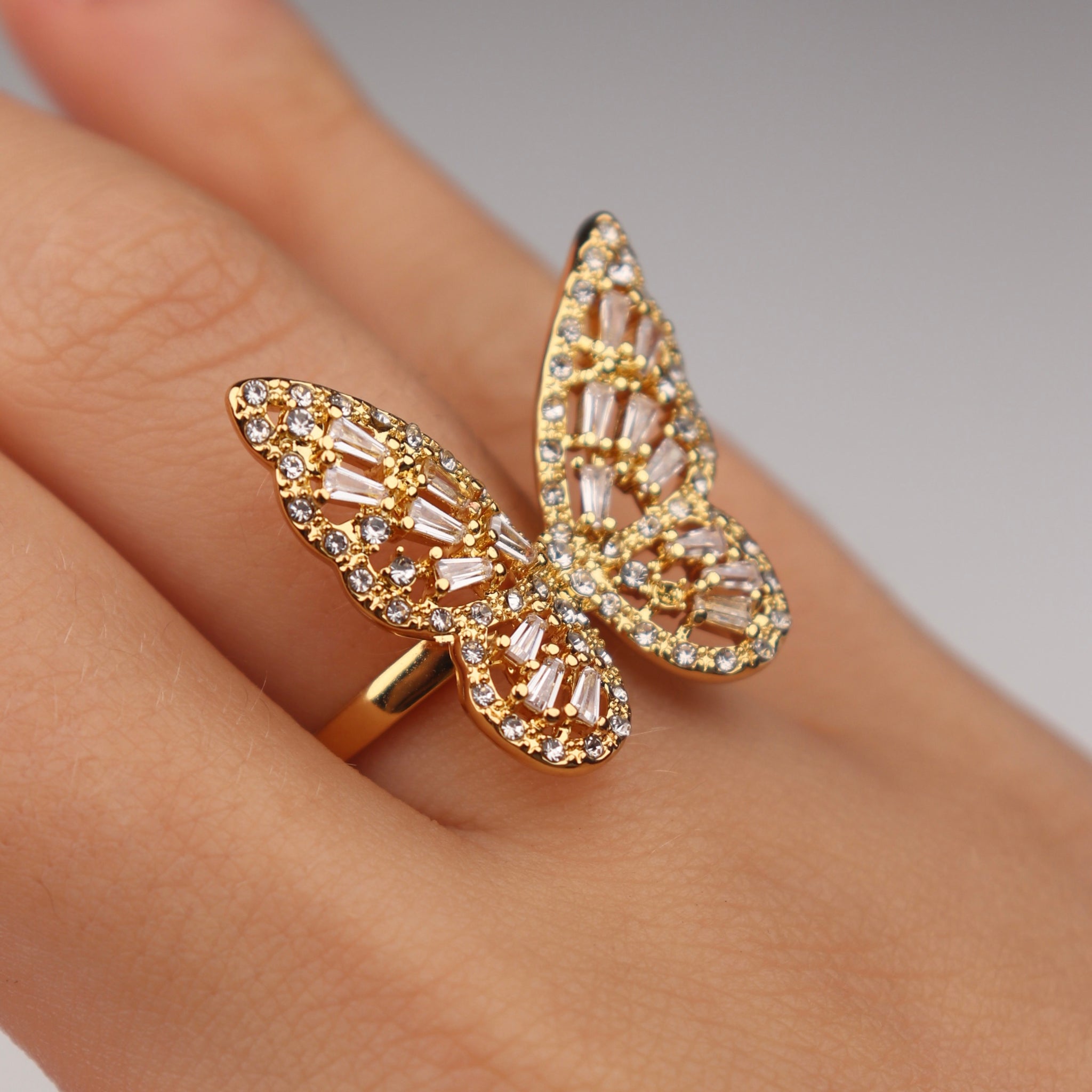 Diamond Butterfly Ring, Anniversary Ring, 14K White Gold Or Yellow Gold  0.40 Carat Unique Handmade Certified