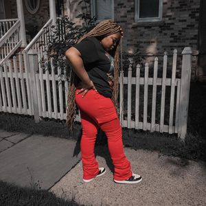RED STACKED SWEATS WITH POCKETS