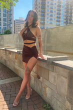 Load image into Gallery viewer, Brittney Crossbody Split Skirt Set Mocha