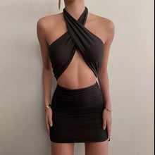 Load image into Gallery viewer, Evelyn Criss Cross Halter Dress Black