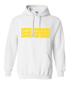 WHITE WITH NEON "SUPPORT YOUR FRIENDS" HOODIE