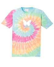 Load image into Gallery viewer, PASTEL RAINBOW TIE DYE &quot;BUTTERFLY&quot; T-SHIRT