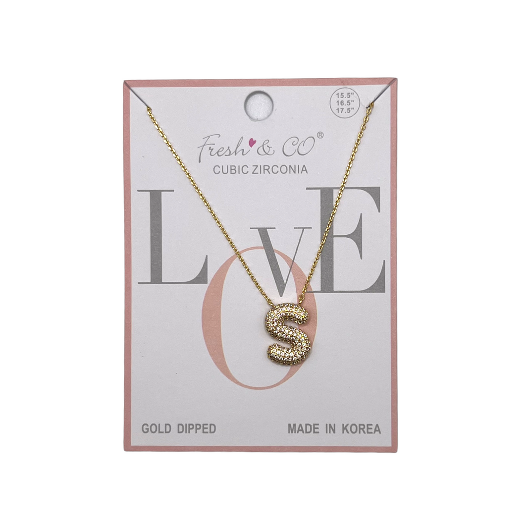 BLINGED OUT BUBBLE INITIAL NECKLACE - ONLY S available