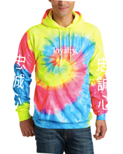 Load image into Gallery viewer, NEON RAINBOW TIE DYE &quot;LOYALTY&quot; HOODIE