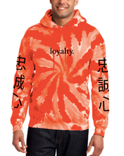 Load image into Gallery viewer, ORANGE TIE DYE &quot;LOYALTY&quot; HOODIE
