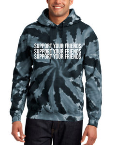 BLACK TIE DYE "SUPPORT YOUR FRIENDS" HOODIE