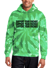 Load image into Gallery viewer, GREEN TIE DYE &quot;SUPPORT YOUR FRIENDS&quot; HOODIE