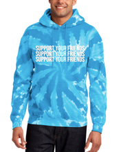 Load image into Gallery viewer, TURQUOISE TIE DYE &quot;SUPPORT YOUR FRIENDS&quot; HOODIE