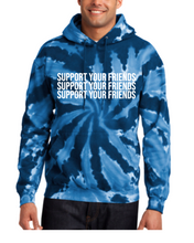 Load image into Gallery viewer, NAVY TIE DYE &quot;SUPPORT YOUR FRIENDS&quot; HOODIE