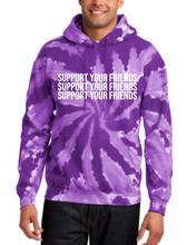Load image into Gallery viewer, PURPLE TIE DYE &quot;SUPPORT YOUR FRIENDS&quot; HOODIE