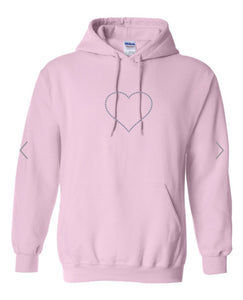 LIGHT PINK HOODIE WITH CLEAR RHINESTONE "HEART"