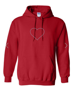 RED HOODIE WITH CLEAR RHINESTONE "HEART"